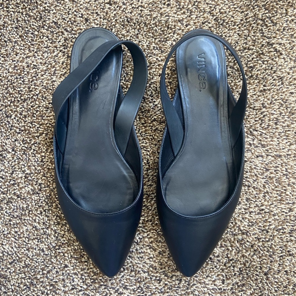 Vince. Leather Slingback Flats Black Size 7.5